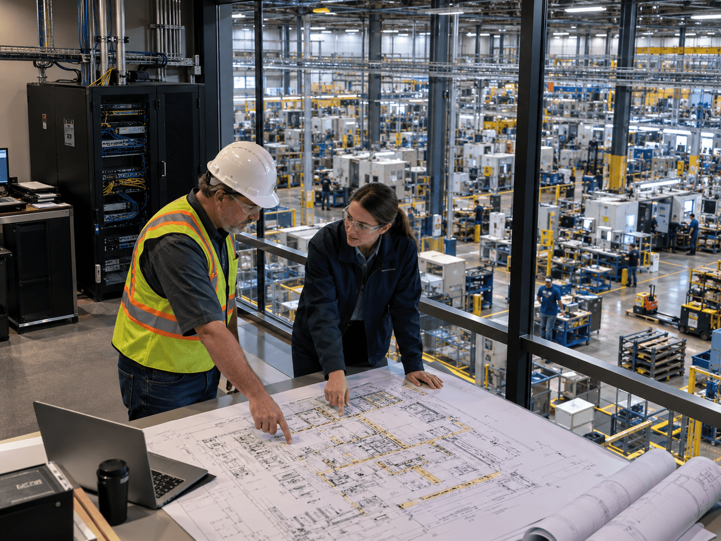 People working through a connected workflow
