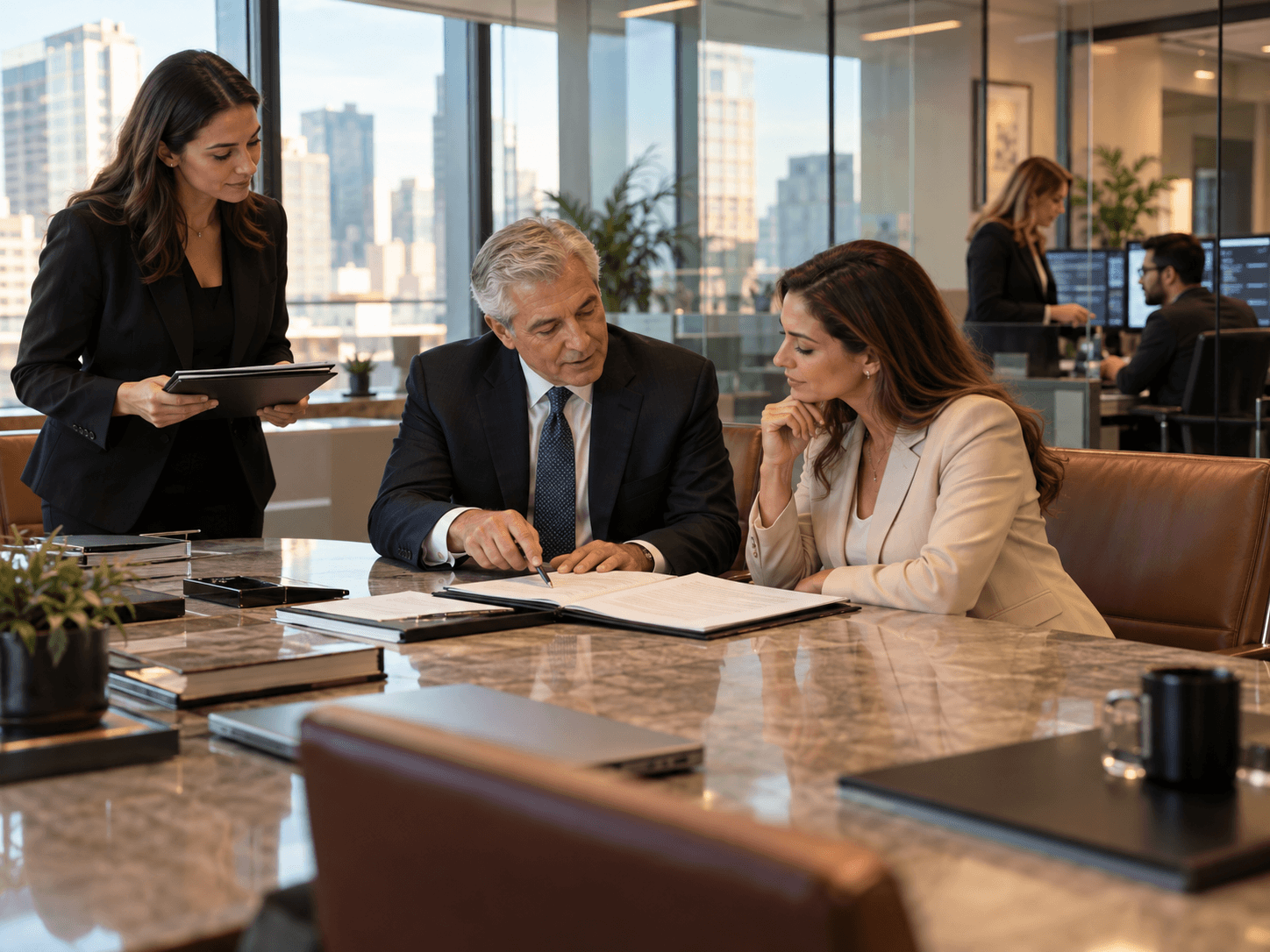 A team collaborating in a modern workplace