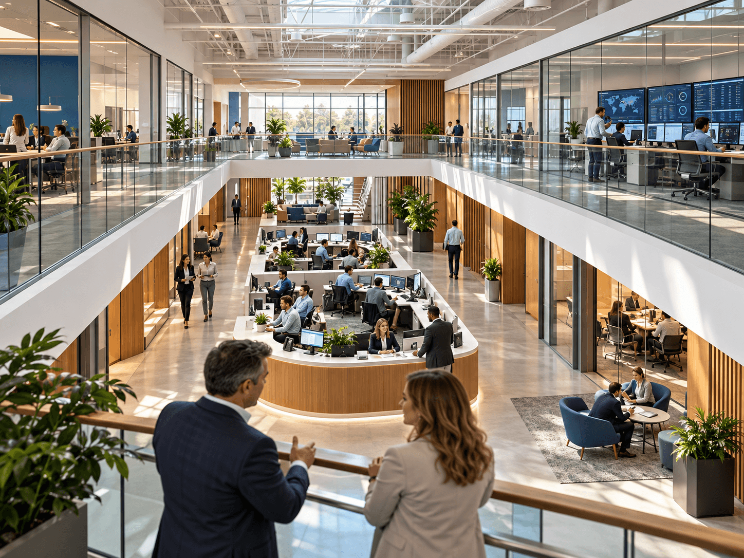 A team collaborating in a modern workplace